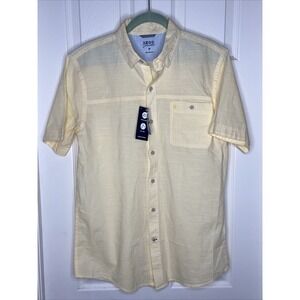 IZOD Saltwater Men's Banana Cream Striped Short Sleeve Sz M Btn-UP